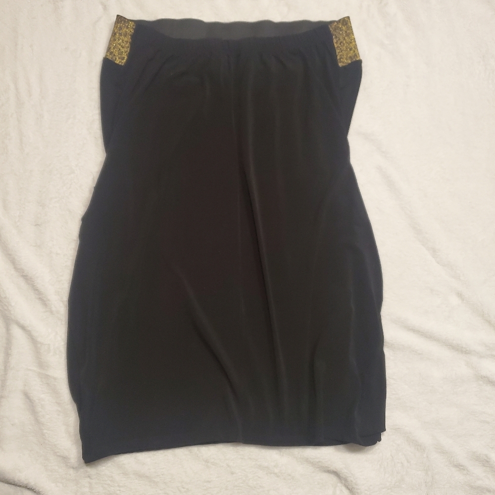 80s Black Strapless Dress with Leopard Print Accent - Picture 2 of 4